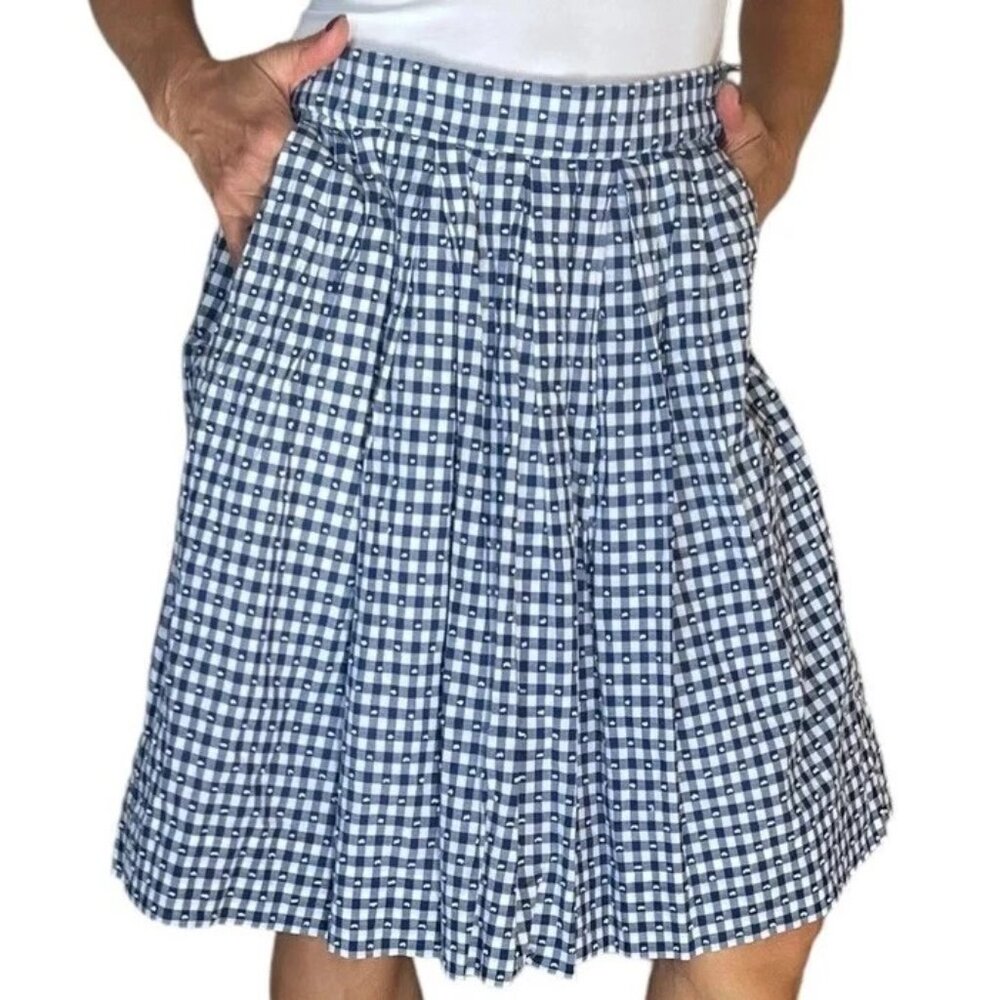 J. CREW Blue and White Gingham Checked Knee Length Skirt Sz 2